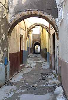 The narrow lanes of the old walled medina of Bizerte