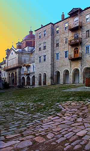 Sunset in the courtyard of Zografou Monastery